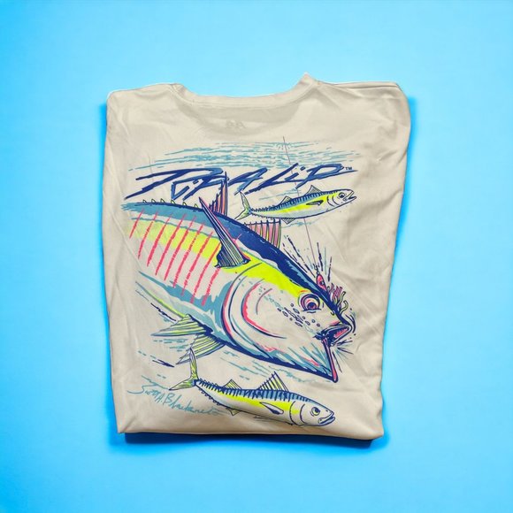 Rip a Lip Fish Wear Long Sleeve Shirt White Neon Scott Blackwell Size 3XL - Picture 1 of 6